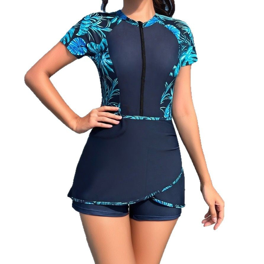 Damen Modischer Schwimmanzug mit kurzem Zip und Rock Echo Archiv