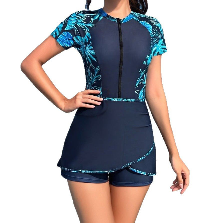 Damen Modischer Schwimmanzug mit kurzem Zip und Rock Echo Archiv