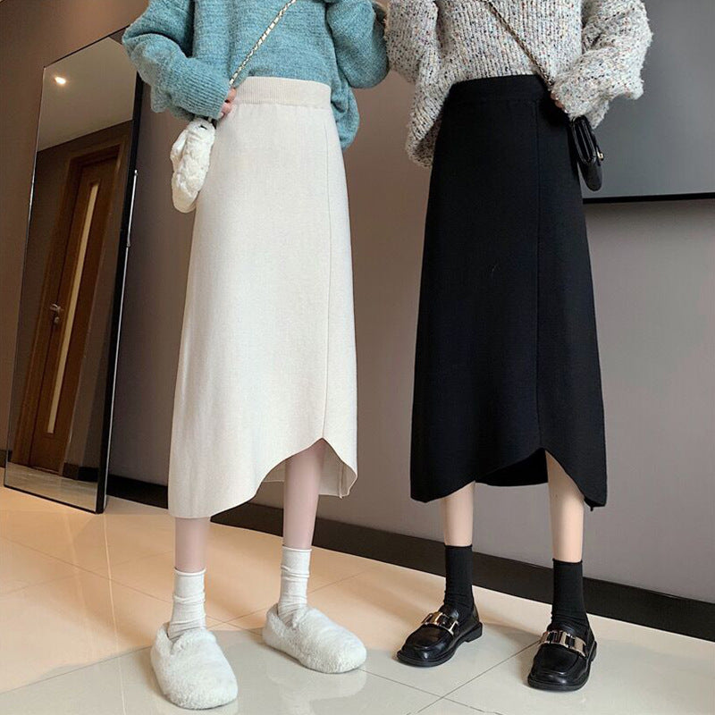 Damen Eleganter midi Rock mit asymmetrischer Saumlinie und hohem Bund – Élara