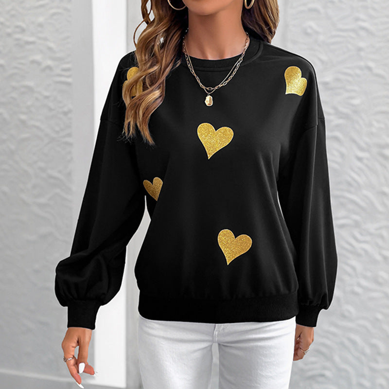 Damen Sweatshirt mit Herzprint und Balloon-Ärmeln Echoarchiv