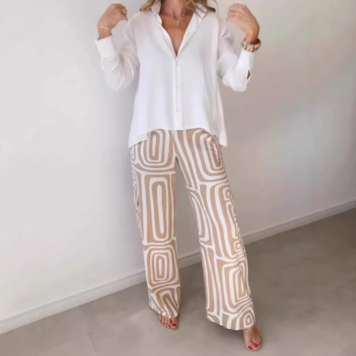 Frauen weite Palazzo-Hose mit grafischem Retro-Print Echoarchiv
