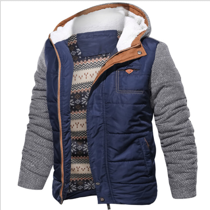 Herren Hybrid-Winterjacke mit gesteppter Thermoisolierung, Strickärmeln und Sherpa-Kapuzenfutter Echoarchiv