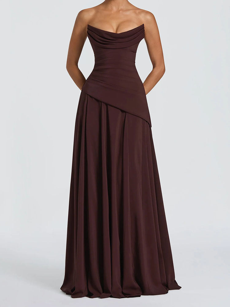 Damen elegantes maxikleid mit schulterfreiem Design und raffinierten Drapierungen Echo Archiv