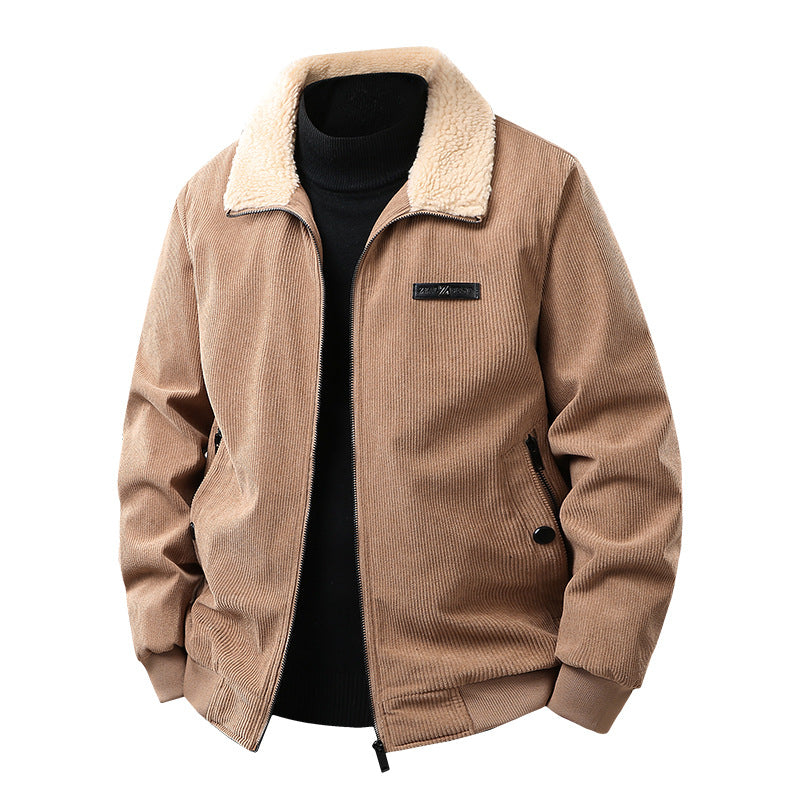 Herren Cord-Collegejacke mit Sherpa-Kragen, Reißverschluss und praktischen Seitentaschen Echoarchiv
