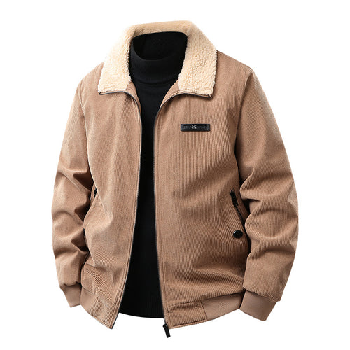 Herren Cord-Collegejacke mit Sherpa-Kragen, Reißverschluss und praktischen Seitentaschen Echoarchiv