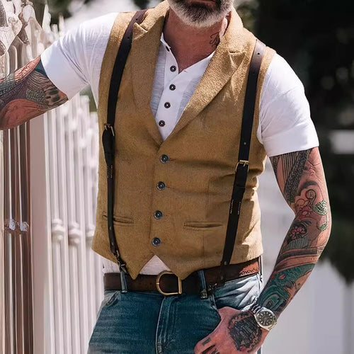 Herren Vintage-inspirierte Tweed-Weste mit Reverskragen, Paspeltaschen und Slim-Fit – Taviero