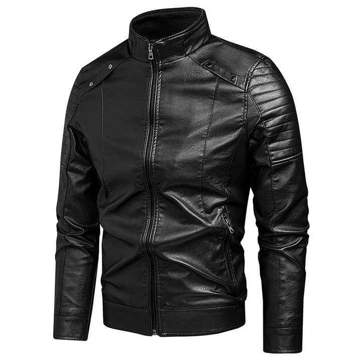 Herren Slim-Fit Kunstleder-Bikerjacke mit Stehkragen und Reißverschlusstaschen Echo Archiv