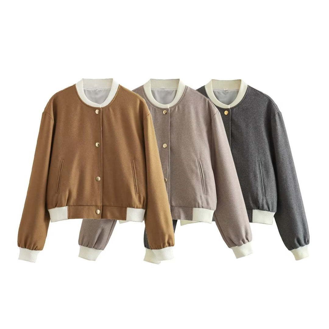 Damen nan cropped College-Bomber mit kontrastbündchen, verdeckter Druckknopfleiste und Leistentaschen Echo Archiv