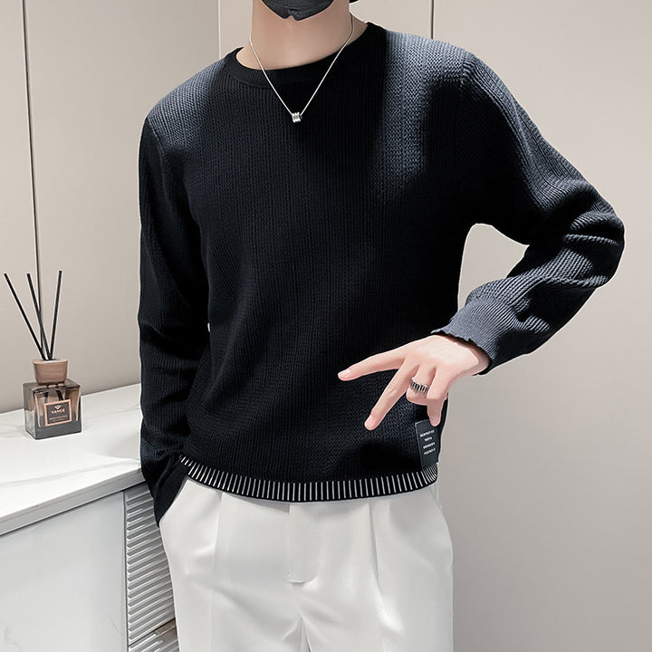 Herren Feinstrick-Pullover mit dezenter Rippenstruktur und kontrastiertem Saum Echoarchiv