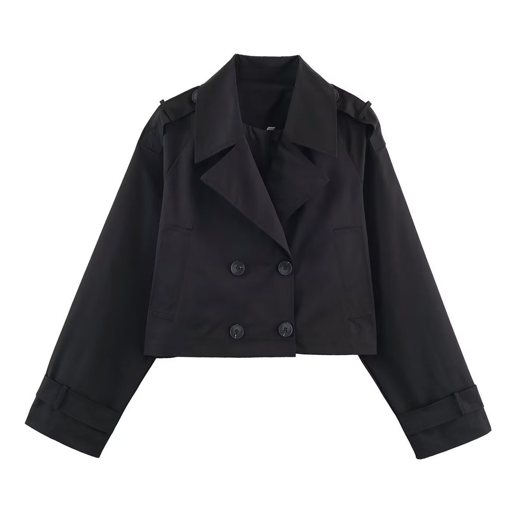 Damen Cropped Doppelreiher-Trenchjacke mit Epauletten, weiten Revers und verstellbaren Ärmelriegeln Echo Archiv
