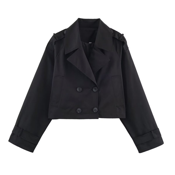 Damen Cropped Doppelreiher-Trenchjacke mit Epauletten, weiten Revers und verstellbaren Ärmelriegeln Echo Archiv
