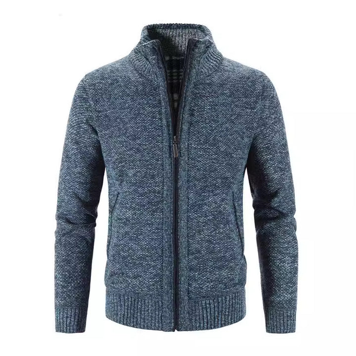 Herren Strickjacke mit strukturiertem Muster und hohem Stehkragen Echoarchiv