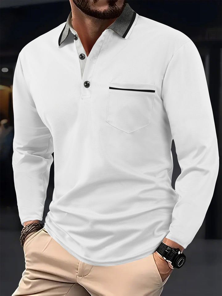 Herren Langarm Poloshirt mit strukturiertem Kragen und Brusttasche Echoarchiv