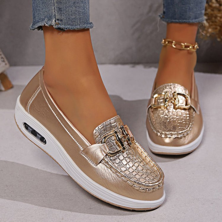 Damen  modische Plateau Loafer mit gepolstertem Luftkissenfußbett und Krokoprägung Echo Archiv