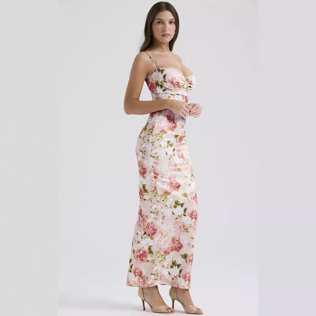 Damen Blumenkleid mit tailliertem Oberteil und schwingendem Saum Echo Archiv