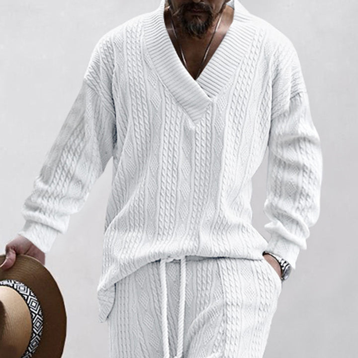 Herren lässiger V-Ausschnitt Pullover im Kabelstrickdesign Echoarchiv