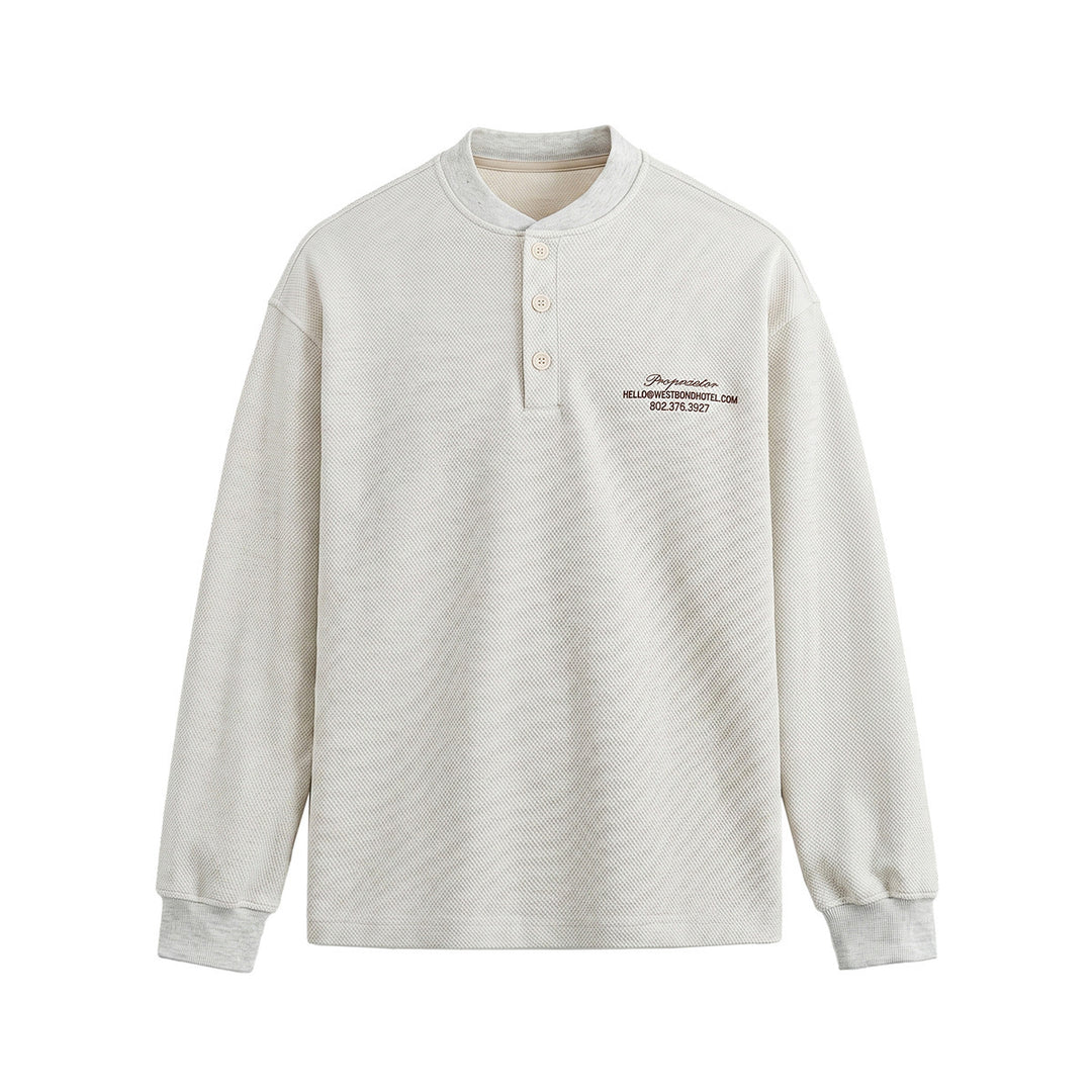 Unisex Weit geschnittenes Henley-Sweatshirt mit Waffelstruktur und Rippenbündchen Echoarchiv