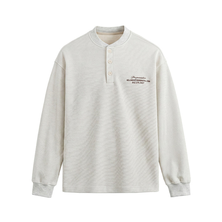Unisex Weit geschnittenes Henley-Sweatshirt mit Waffelstruktur und Rippenbündchen Echoarchiv
