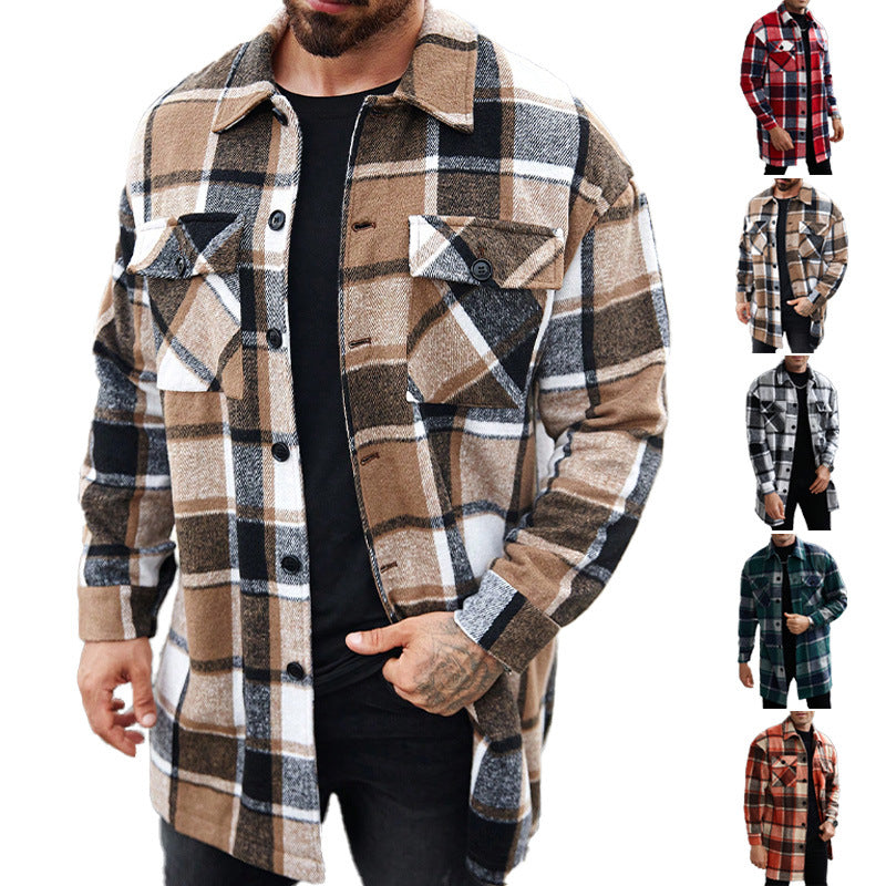 Herren nan kariertes Longline-Überhemd mit aufgesetzten Brusttaschen und Knopfleiste Echo Archiv