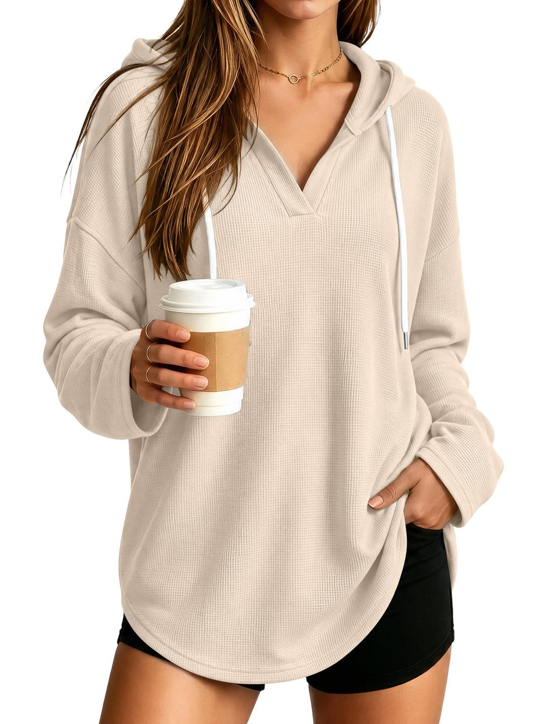 Damen Lässiger Kapuzenpullover mit Waffelstruktur Echo Archiv