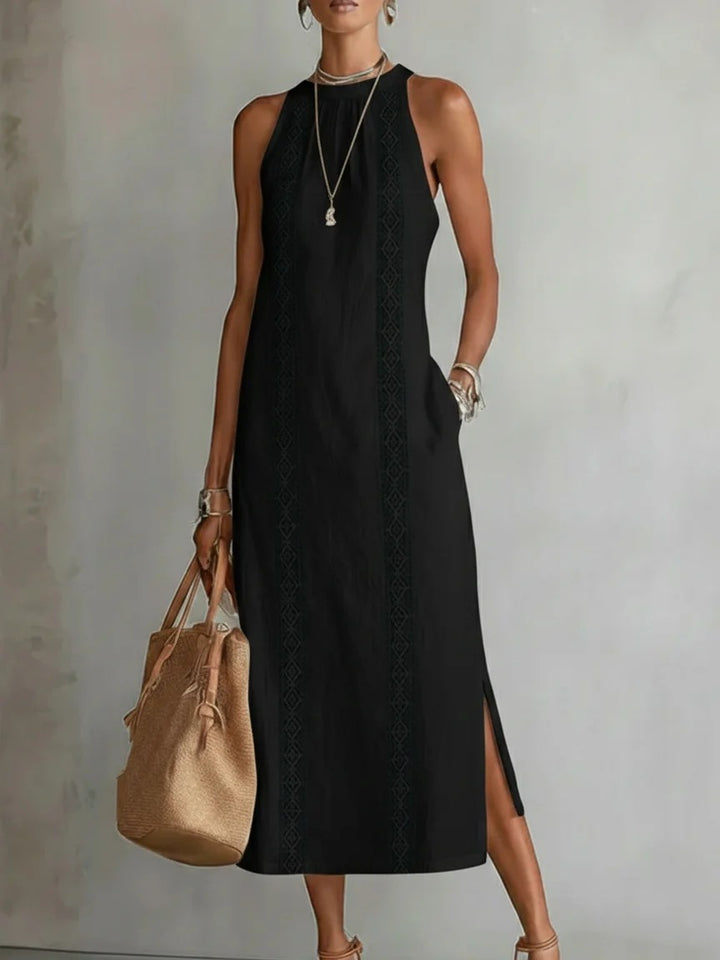 Damen Elegantes Sommer-Maxi-Kleid mit Spitzenapplikation und seitlichem Schlitz Echo Archiv