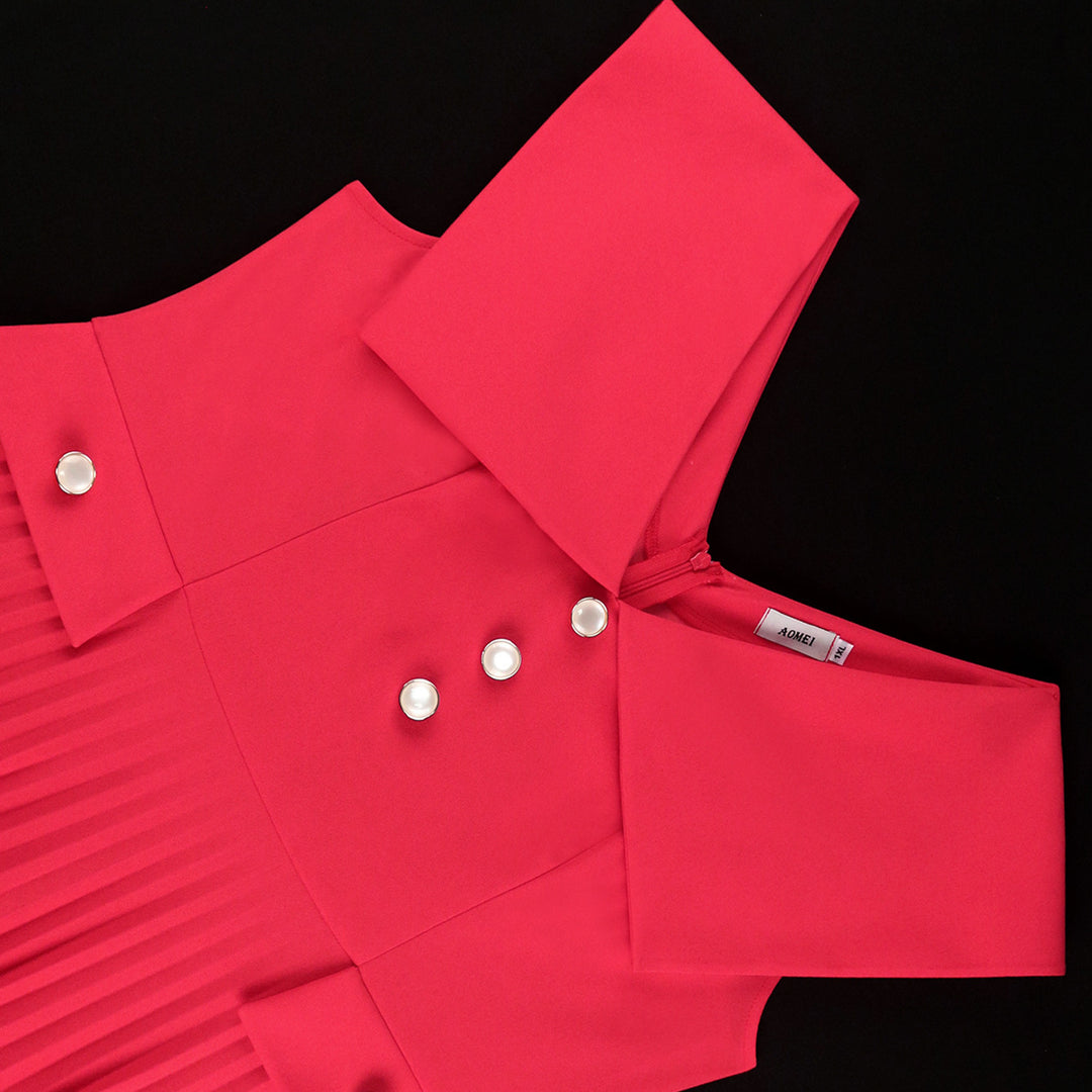Damen plissiertes Maxikleid mit eleganten Knopfdetails Echo Archiv