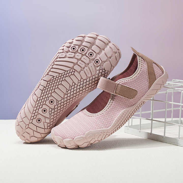 Damen Leichter Strick-Mary-Jane-Slipper mit Klettverschluss und flexibler Barfußsohle – Lioré