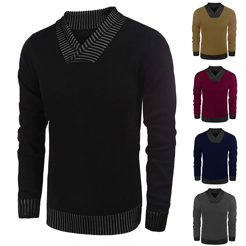 Herren Feinstrick-Pullover mit V-Ausschnitt und kontrastierendem Rippkragen Echo Archiv