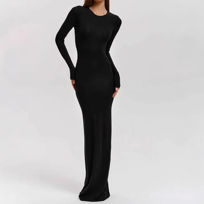 Damen Elegantes Langarm-Maxikleid mit figurformendem Schnitt und hohem Komfort – Valéora