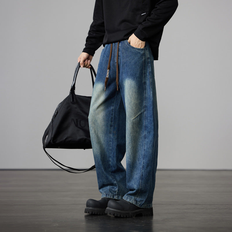 Herren Baggy-Denimhose mit Tunnelzug und Used-Wash-Details Echo Archiv