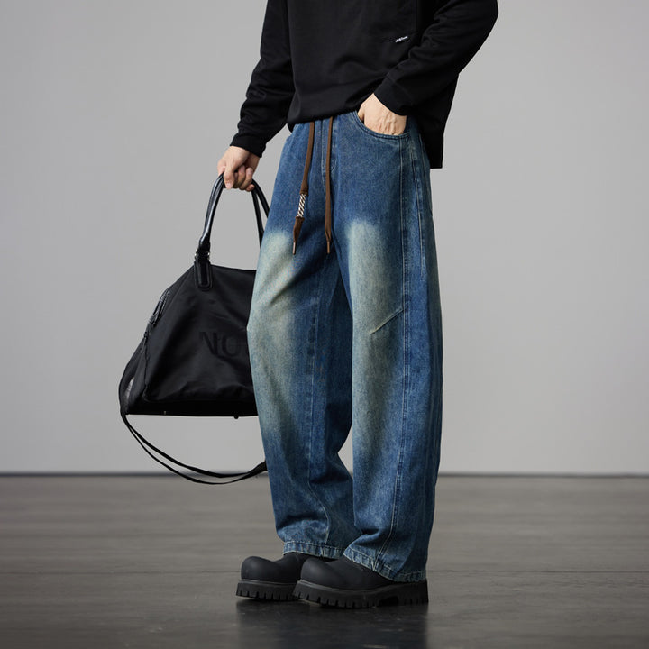 Herren Baggy-Denimhose mit Tunnelzug und Used-Wash-Details Echo Archiv