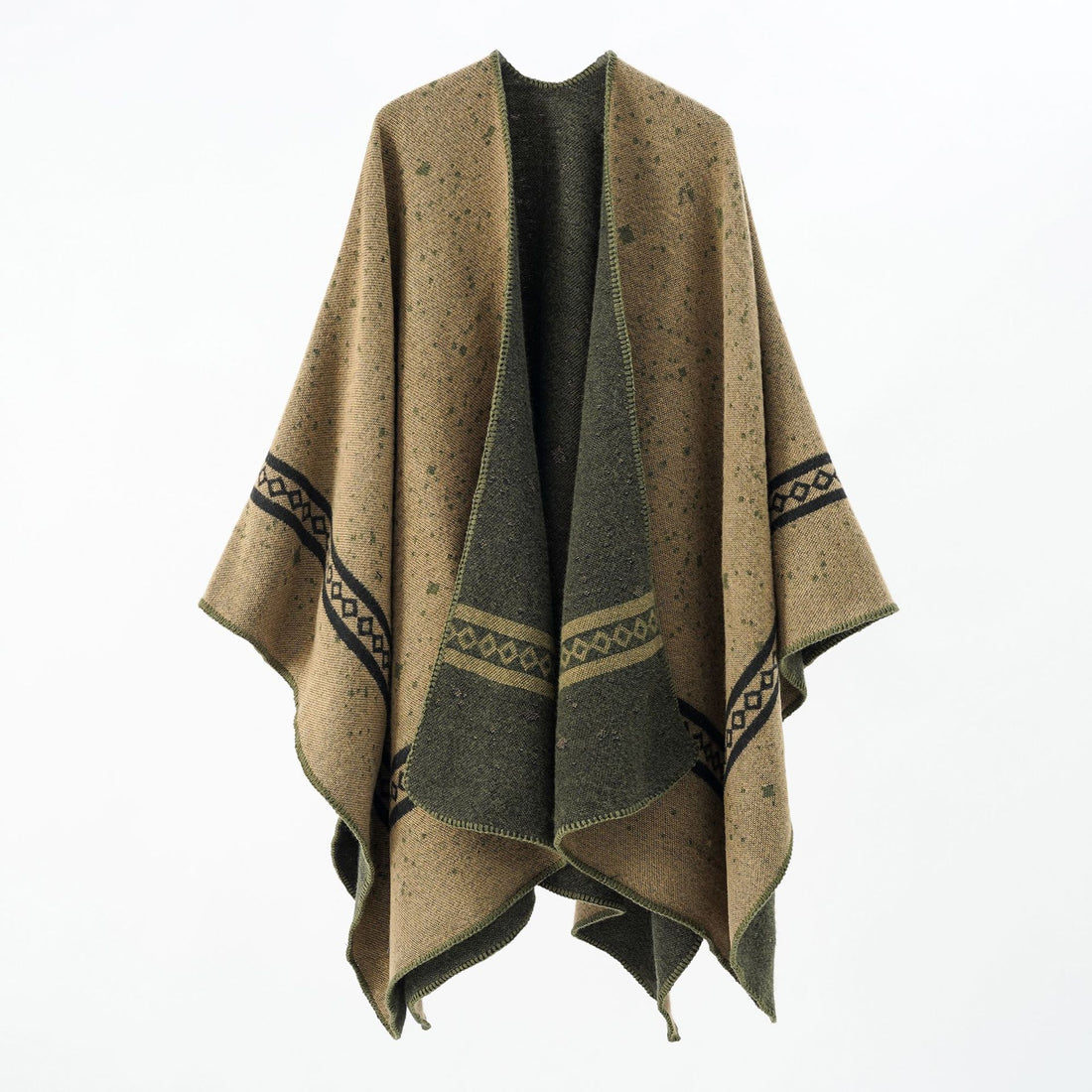 Damen Oversize-Umhangcape aus Wollmix mit zweifarbiger Wendestruktur – Montévia