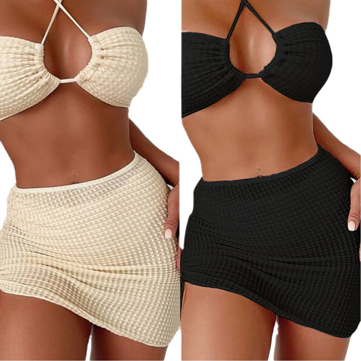 Damen Bandeau-Bikini mit verstellbaren Trägern und schnürbarem Rock Echo Archiv