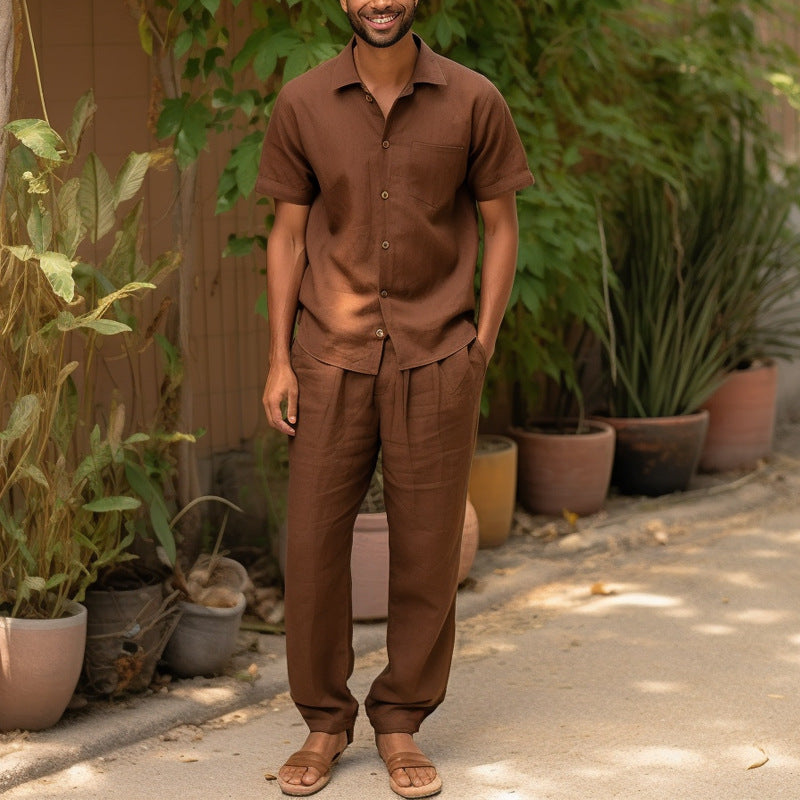 Herren luftiges Leinen-Outfit mit flexibler Passform und kurzer Hauptbluse Echoarchiv