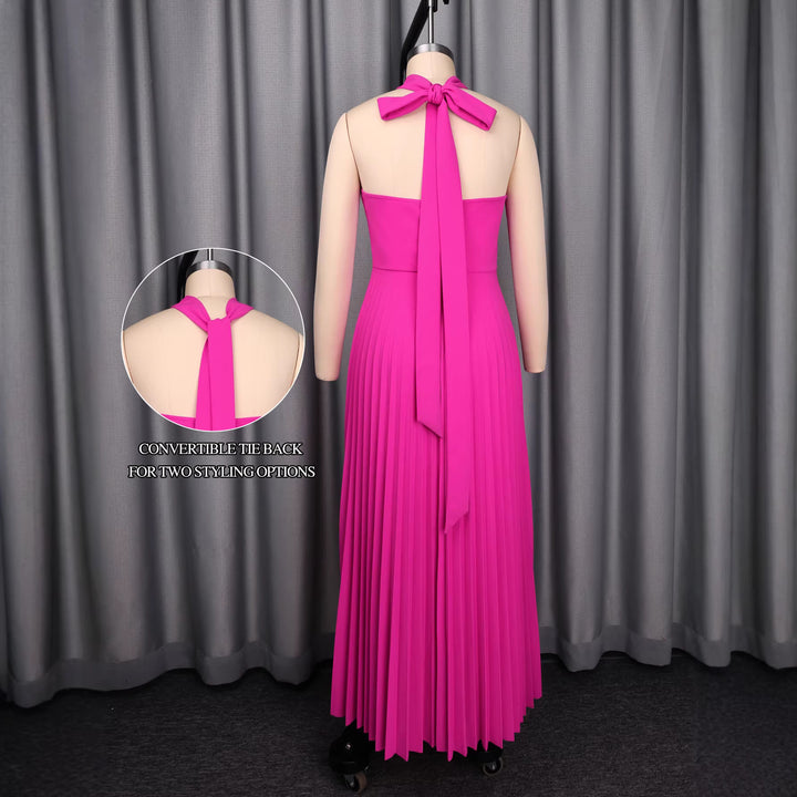 Damen Elegantes Plissiertes Maxikleid mit dekorativen Rosen Echo Archiv