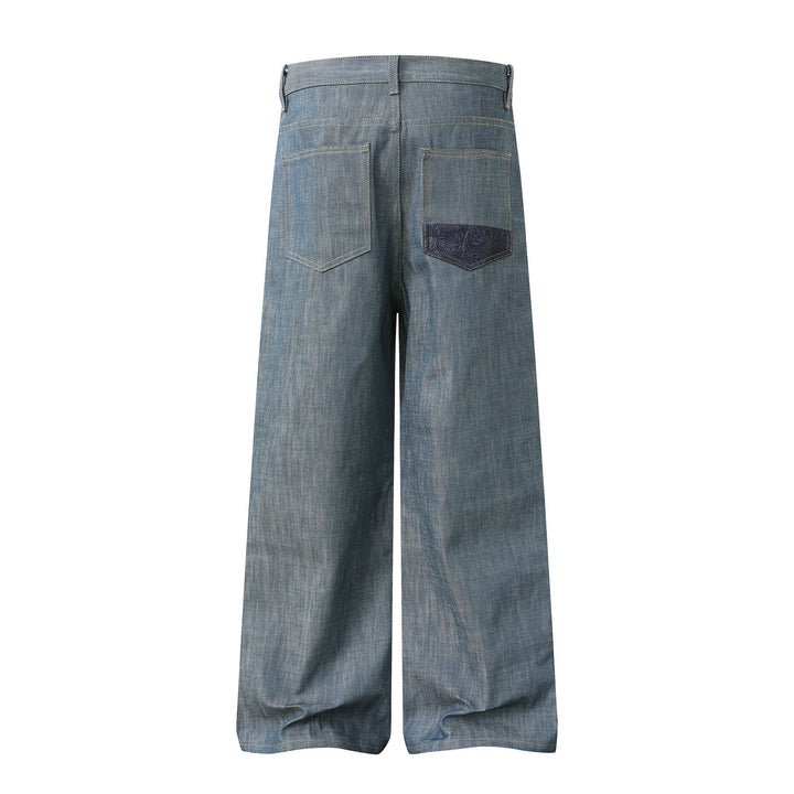 Damen Hochtaillierte weite Jeanshose mit dekorativen Pattentaschen und geradem Bein Echoarchiv