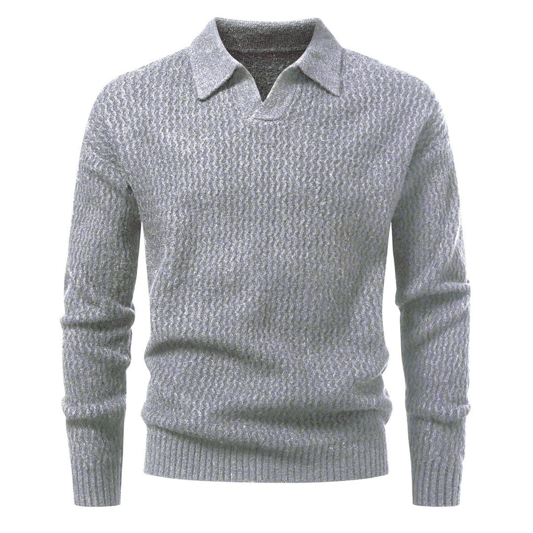 Herren Polokragen-Feinstrickpullover mit strukturierter Wellenoptik und geripptem Saum Echo Archiv