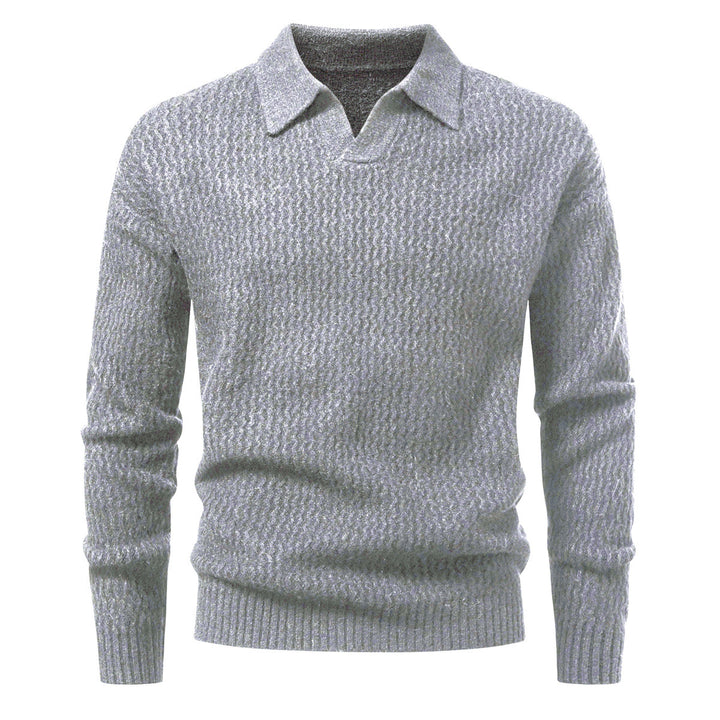 Herren Polokragen-Feinstrickpullover mit strukturierter Wellenoptik und geripptem Saum Echo Archiv