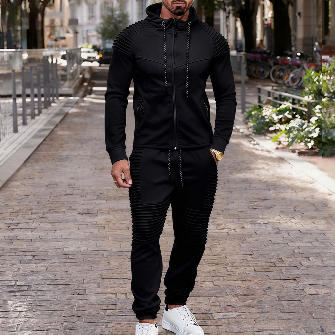 Herren sportives Kapuzen-Sweatset mit gerippten Biker-Paneelen – Cavarno