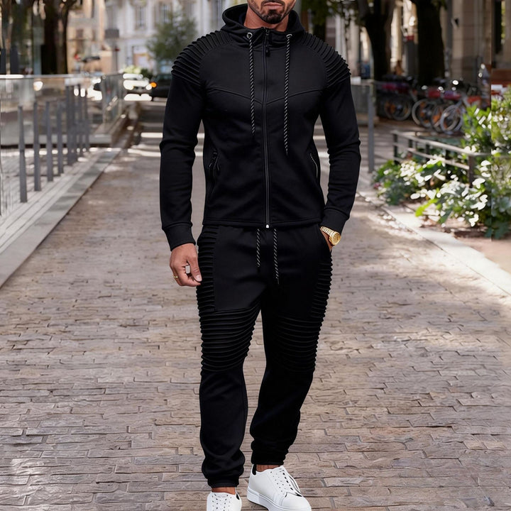 Herren sportives Kapuzen-Sweatset mit gerippten Biker-Paneelen – Cavarno