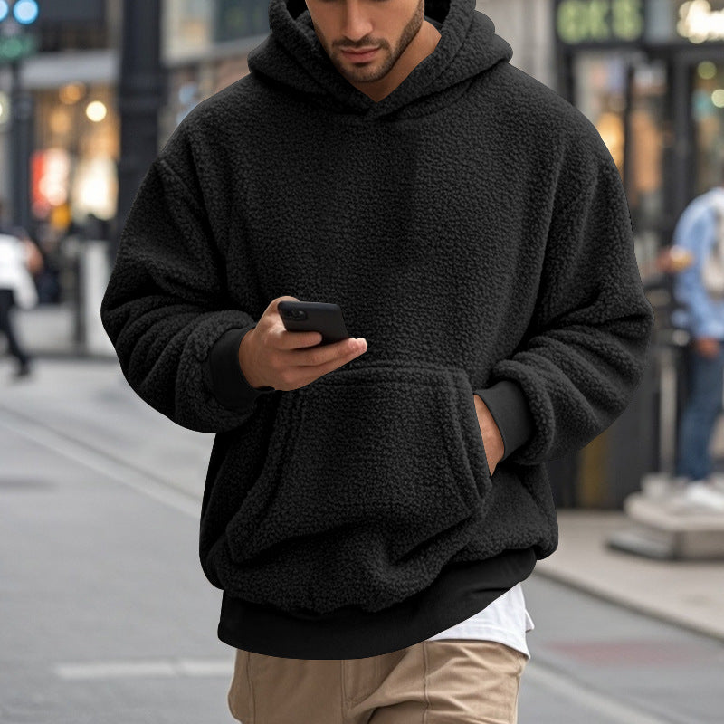 Herren kuscheliger Fleece-Hoodie mit großem Kängurutasche und elastischen Bündchen Echoarchiv