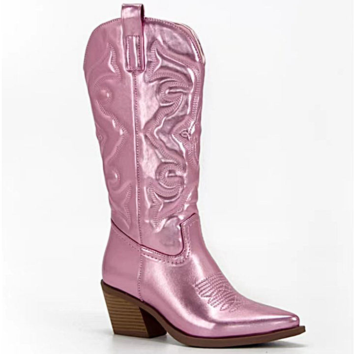 Damen nan metallische Westernstiefel mit mittelhohem Schaft dekorativer Stickerei und Seitenreißverschluss Echo Archiv