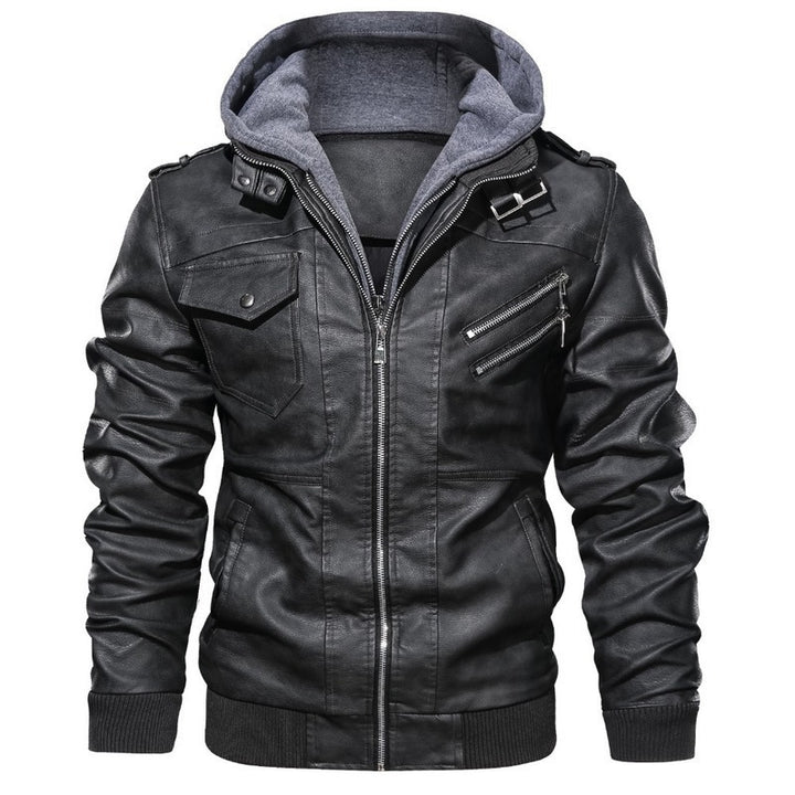 Herren stylische Kunstlederjacke mit Kapuze Echo Archiv
