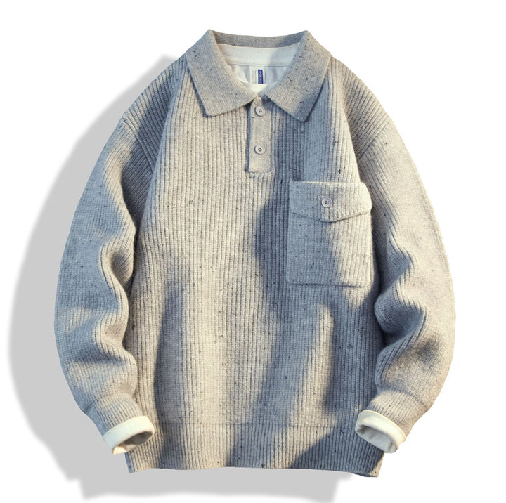 Herren Oversize-Strick-Polo mit Brusttasche & gerippter Struktur Echoarchiv