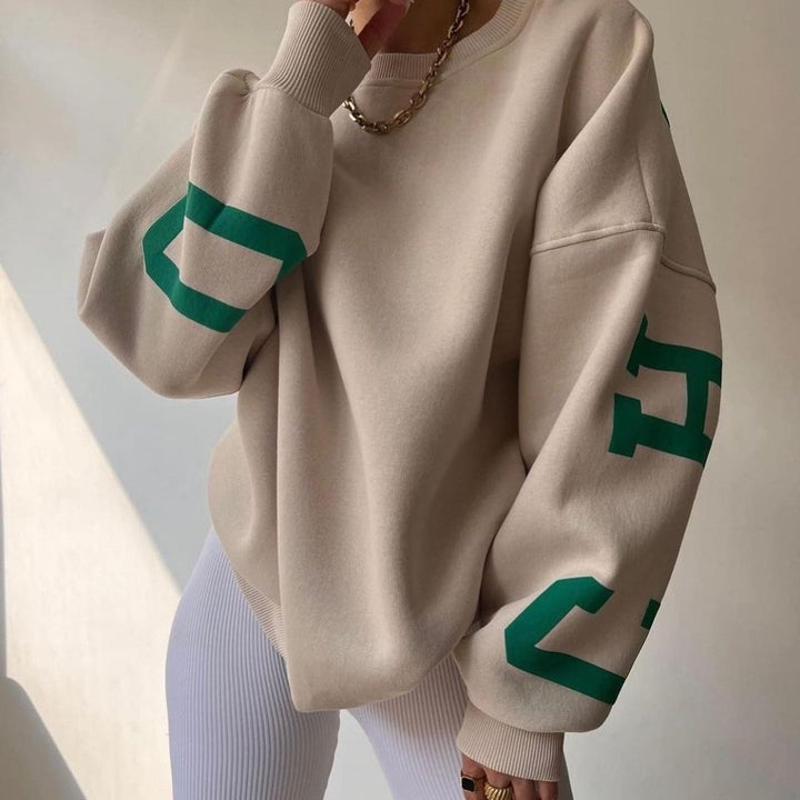 Damen Oversized Sweatshirt mit Blockprint-Ärmeln und weitem Drop-Shoulder-Schnitt Echoarchiv