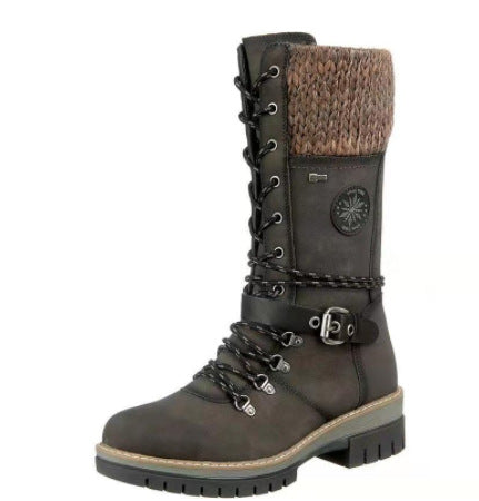 Damen nan knöchel- bis wadenhohe Schnürstiefel mit gestrickter Manschette, wasserdichter Membran, dekorativer Schnallenlasche und robuster Profilsohle Echo Archiv