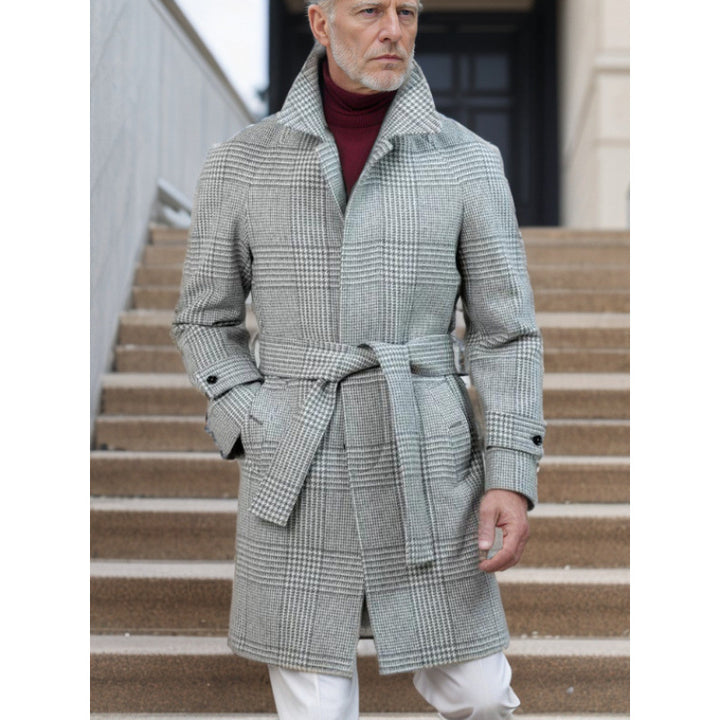 Herren eleganter Karomantel mit Taillengürtel Echoarchiv