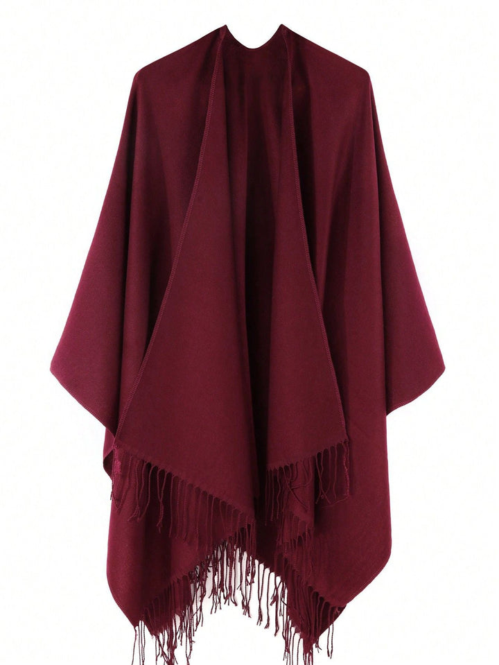 Damen Modischer Fransen-Poncho Aus Weichem Material mit Luxuriösem Fall Echoarchiv