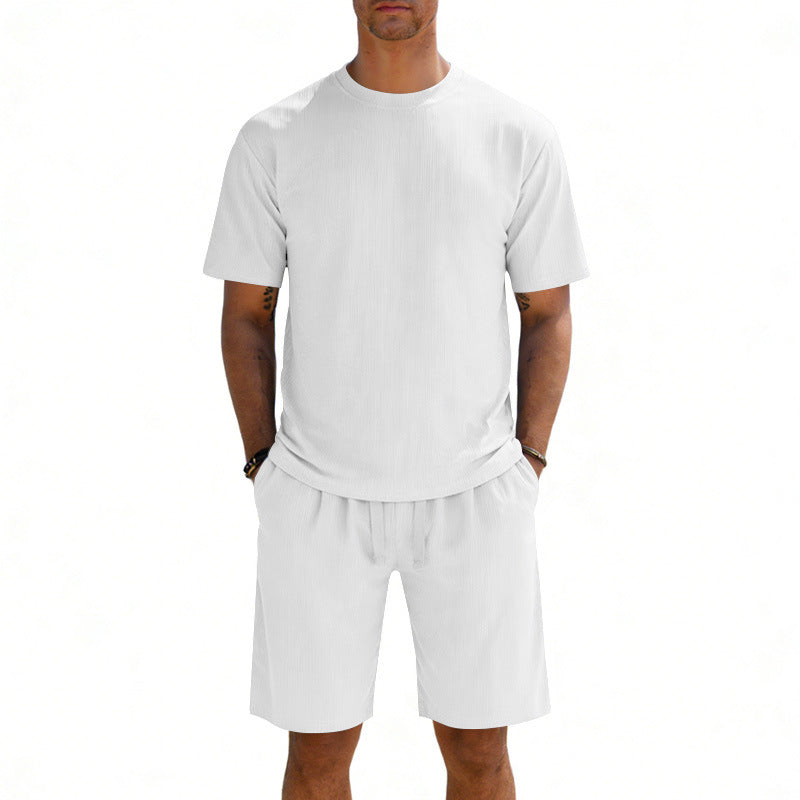Herren nan Kurzarmshirt- und Bermudakombination aus geripptem Jersey mit elastischem Tunnelzugbund Echo Archiv