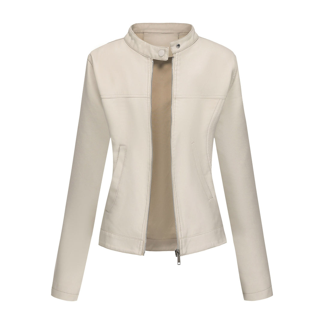 Damen nan taillierte Kunstlederjacke mit Stehkragen, verdecktem Reißverschluss und cleanem Minimaldesign Echo Archiv